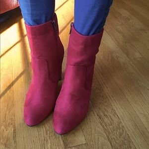 Red faux-suede booties